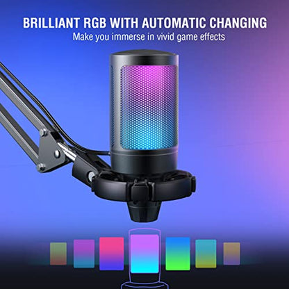 FIFINE Podcast Condenser Mic Kit and 3.5mm/6.35mm Wired Headphones, RGB Computer Mic for PS4/5 PC Gamer Youtuber, Streaming Monitoring Black Headphones with Detachable Cables, on PC/Mixer (A6T+H8)