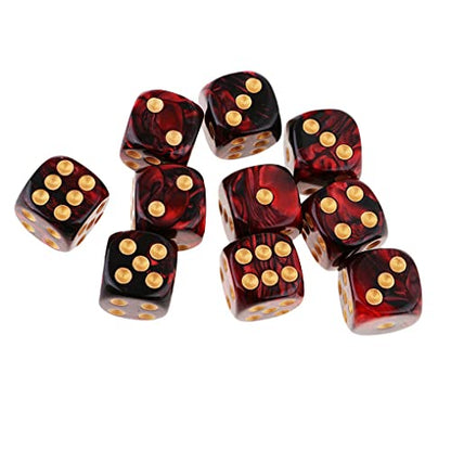 10PCS Polyhedral Dice D6 Dice 16mm Acrylic Dice Game Dice for RPG MTG DND Table Games (Red Black) - color: Red Black
