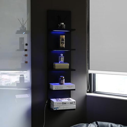 5 Tier Wall Shelf Unit, Black, RGB Lack Shelf with Light | Vanity Shelves, For Room, Office, Bathroom, Remote Control - color: 5 Tier Rgb Black