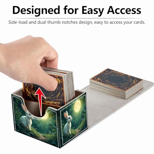 Strong Magnet for TCG MTG Commander Deck Box Playing Card Case Magic Deck Box Creative Pattern Trading Card Storage Box for Collectible Games, Golden Moon Cute White Rabbit - color: Golden Moon Cute White Rabbit