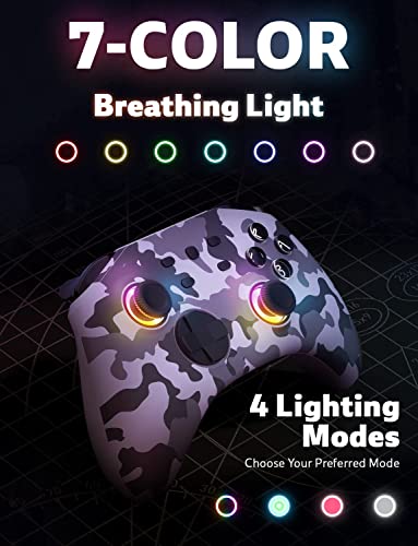 PHNIXGAM Wireless Controller for Switch, Bluetooth Controller Compatible with Switch/Switch Lite/Switch OLED, Windows PC/Steam/Steam Deck/iOS 16.0 and Above/ Android 10.0 and Above, with Programmable Buttons, RGB, Motion Control/Vibration/Turbo (Camo) - c