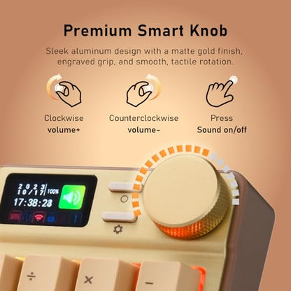iRocks K85R Wireless RGB Backlit Mechanical Gaming Keyboard with LCD Display, Hot-Swappable Pre-lubed Brown Switches, 98 PBT Keys, USB-C Detachable Cable (Light Golden, Bubble Switch) - color: Light Golden