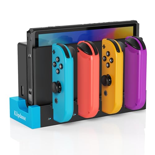Switch Controller Charger Dock for Nintendo Switch 1/OLED for 4 Joy-Cons | Fast Charging Station for 4 Joycons, Stand for Nintendo Switch Dock Accessories, with LED Indicator & Extra USB 2.0 Port - color: Blue-Black, size: For Switch/OLED