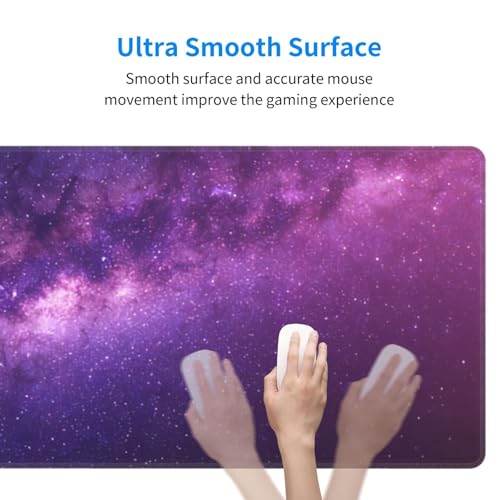 Large Gaming Mouse Pad Desk Mat, Purple Galaxy Nebula Extended Keyboard Mouse Pad Mousepad with Non-Slip Base and Stitched Edge Mouse Mat Desk Pad Mouse Pads for Desk Home Office, 31.5 x 11.8 - color: Purple Galaxy