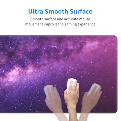 Large Gaming Mouse Pad Desk Mat, Purple Galaxy Nebula Extended Keyboard Mouse Pad Mousepad with Non-Slip Base and Stitched Edge Mouse Mat Desk Pad Mouse Pads for Desk Home Office, 31.5 x 11.8 - color: Purple Galaxy