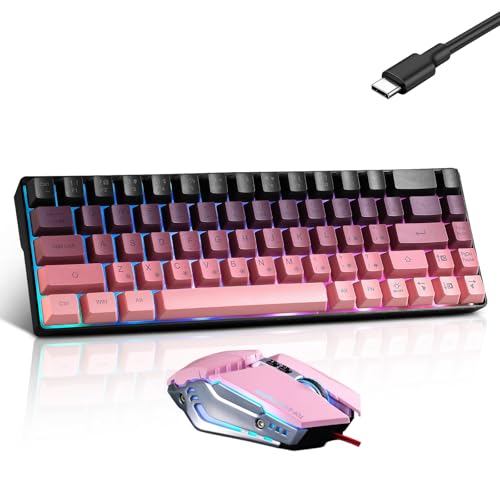 Guiheng Wired 60% Gaming Keyboard and Mouse Combo, Ultra-Compact 61 Keys RGB Backlit Mini Keyboard, Lightweight 3200 DPI Optical, Wired Gaming Set for Windows,PC, MAC PS5 Xbox Gamer(BlackBerry Pink) - color: Blackberry Pink combo