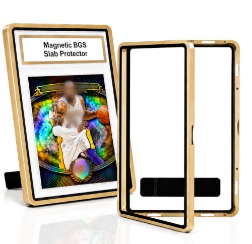 BGS Slab Case with Stand for Collectors - Premium Display & Storage Fits for 35PT BGS Cards, Heavy Duty Tempered Glass & Aluminum, Secure 9-Point Magnetic Lock, Waterproof Travel Display - color: Gold