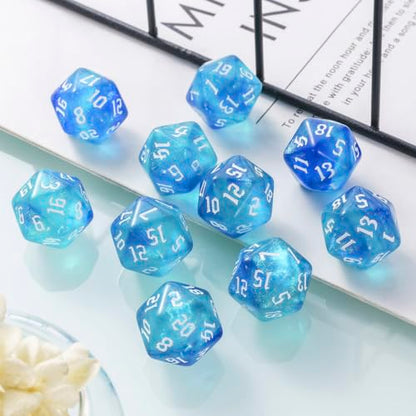 10PCS Polyhedral D20 Dice Set 20mm Acrylic Dice Double Colors 20 Sided Game Dice for RPG MTG DND Table Games (Blue Green) - color: Blue Green