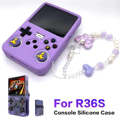 Silicone Case for R36S Handheld Game Console Protective Case with Lanyard Button Cover Accessory for Gift (Purple) - color: purple