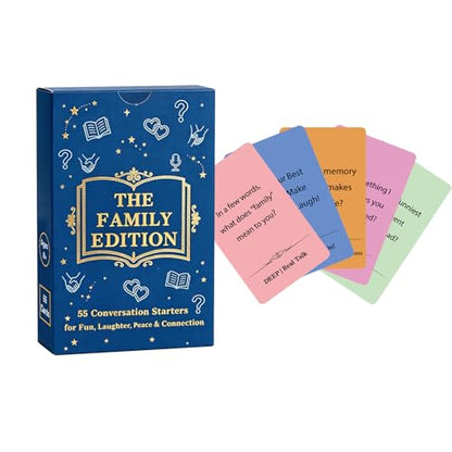 Family Conversation Cards - 55 Questions for Family Bonding, Kids & Adults | Fun Conversation Starters, Meaningful Family Game for Dinner Table, Road Trips & Quality Time - color: Family Edition