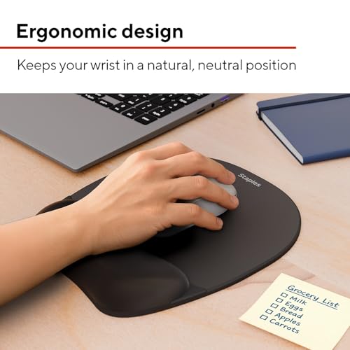 Foam Mouse Pad with Wrist Rest, Memory Foam, Black, Non-Skid, 8.07 x 9.48 Inches