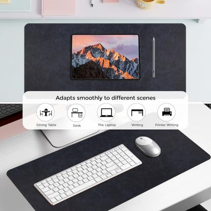 CHEERYGOO Faux Leather Desk Mat - Waterproof Mouse Pad, Non-Slip PU Leather Blotter, Writing Surface for Office and Home 47"x17" XXL Dark Blue - color: Dark Blue, size: 47" x 17"