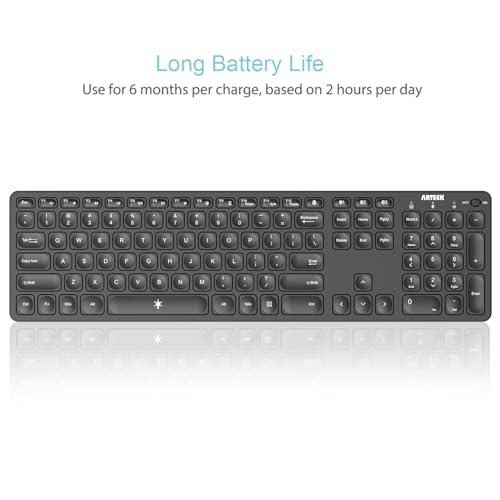 Arteck Universal Backlit 7-Colors & Adjustable Brightness Multi-Device Full Size Wireless Bluetooth Keyboard for Windows, iOS, iPad OS, Android, Computer Desktop Laptop Surface Tablet Smartphone