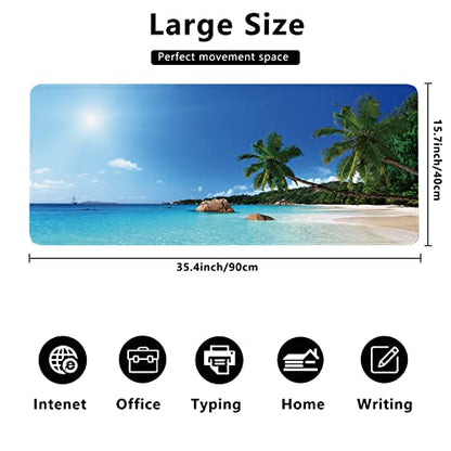 Ocean Desk Mat,ANSE Lazio Beach at Praslin Island Extended Gaming Mouse Pad,Large Non-Slip Rubber Base Mousepad with Stitched Edges,Waterproof Mouse Mat Desk Pad for Office Game Home 35.4x15.75 in - color: Anse Lazio Beach