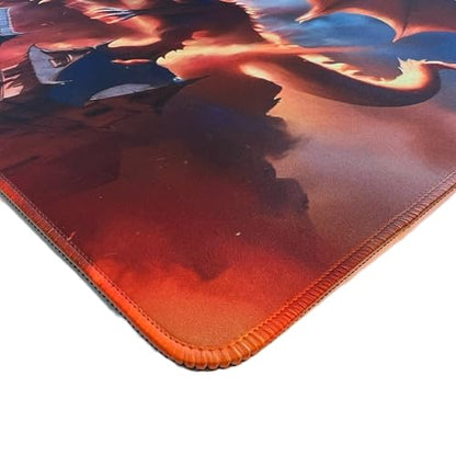 Foxtrot Designs TCG Playmat, Elder Fire Dragon 24in x 14in, Premium Stitched Edges, Non-Slip Base for MTG and Other Trading Card Games. MTG Playmat. Design (Rokuun) - color: Rokuun
