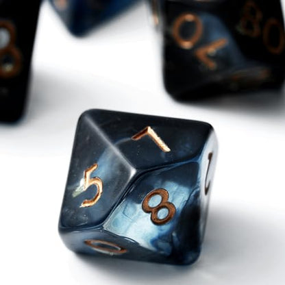 Midnight Abyss Resin Dice Set for DND – 7pc Polyhedral Set with Gold Foil – Stunning and Cool RPG Dice for Dungeons & Dragons, and Other TTRPGs – Unique Natural Distribution - color: Midnight Abyss
