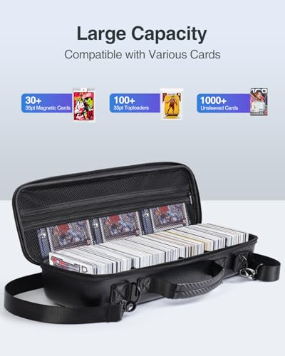 Card Carrying Case with 4 Dividers, Travel Trading Card Storage Case, Portable Sports Cards Carrying Cases, Toploader Storage Box for Pokemon, MTG, TCG, Cards Against Humanity and Game Cards