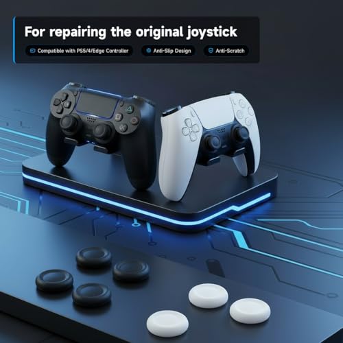 Ferkurn Replacement Thumb Grips Cap Compatible with PS5/4 Controller Edge Accessories, Anti-Slip Anti-Stickiness Anti-Scratch Joystick Caps Controller Thumbstick Grips Replacement Button, Repair Part - color: Grey