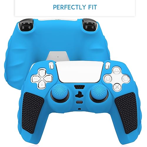 SIKEMAY Anti-Slip PS5 Controller Skin, Soft Thicken Non-Slip Studded Silicone Gel Grip Protective Cover Case for PlayStation 5 Controller Grip, 2 Pack with 8 x Thumb Grip Caps - color: Starlight Blue-Black