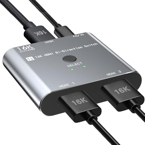 HDMI 2.1 Switch 8K/16K, 2 in 1 Out HDMI Splitter Selector 4K@240Hz 16K@30Hz/8K@60Hz Support DTS VRR HDR10+ Dolby, 48Gbps for Switch, PS5/4, Xbox, Roku, Firestick, TV etc.
