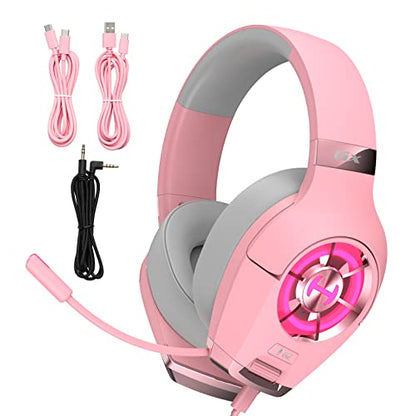 Edifier Hecate GX Hi-Res Gaming Headset for PS4/ PS5/ PC/Switch/Xbox Gamepad - USB/Type-C/3.5mm Wired Gaming Headphones with Microphone RGB Lighting - ENC Noise Cancelling - 50mm Driver (Pink)