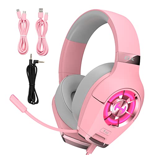 Edifier Hecate GX Hi-Res Gaming Headset for PS4/ PS5/ PC/Switch/Xbox Gamepad - USB/Type-C/3.5mm Wired Gaming Headphones with Microphone RGB Lighting - ENC Noise Cancelling - 50mm Driver (Pink)