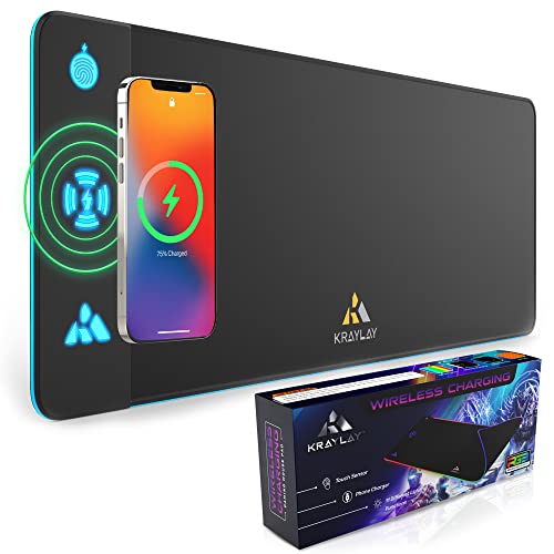 XXL RGB Gaming Mouse Pad with Wireless Charger, 11 Colors LED Mouse Mat with 15W Fast Charging, Non Slip Extended Big Mousepad, Black Mouse pad for Laptop, PC, Office Best
