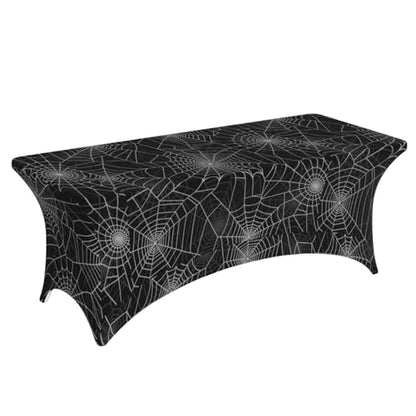Famame Funny Halloween Spider Web Rectangular Fitted Tablecloth- 6Ft Stretch Spandex Table Covers Patio Design Tablecloths for Wedding Banquet Party (72Lx30Wx30H) - color: Halloween Spider Web, size: 3" x 1" (Rectangular)