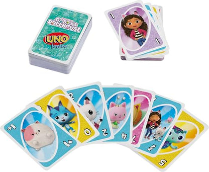 Mattel Games UNO Junior Gabby's Dollhouse Card Game for Ages 3+ | Pre-School Age Learning Game for 2-4 Players with 3 Levels of Play for Family Game Night & Kids Birthday Parties - style: UNO Junior Gabby’s Dollhouse Card Game