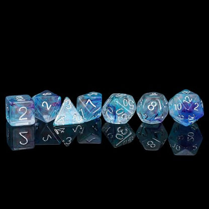 UDIXI D&D Polyhedral Dice Set Glitter and Cyan Swirls for Role Playing Game | Purple Cyan Colors, Dreamy Effect, Velvet Dice Bag Packaging, for Dungeons and Dragons Role Playing Games and Tabletop Games - color: Purple With Cyan
