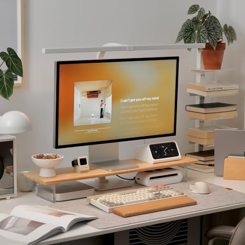 Bamboo Monitor Stand Riser, Natural Desk Shelf with Acrylic Legs | 31.5-Inch Wide, 3.3-Inch Clearance, Fits Monitor, Laptop, Printer and Speakers for Small Desks - color: Natural