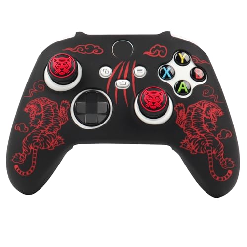 Tiger Controller Skin Compatible with Xbox Series X Wireless Controller, RALAN Protector Case， Customised Thumb Grips Cap - color: Tiger Black Red