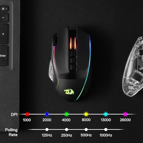 Redragon M991 3-Mode Wireless RGB Gaming Mouse 26000 DPI Remapping Keys | Cable-Free 0 Delay, Smooth Precise Tracking, Rapid-Fire Macro Keybinds, Vibing Backlight, Ergonomic Grip Body Comfort - color: Black, style: M991