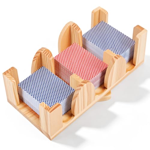 Kathfly Upgraded 9 Decks Wood Playing Card Holder 360° Rotating, Canasta Card Holder Tray Organizes, Poker, Games, Smooth Rotate Design & Easy Access, Balance & Stability(Wood Color) - style: 9 Decks