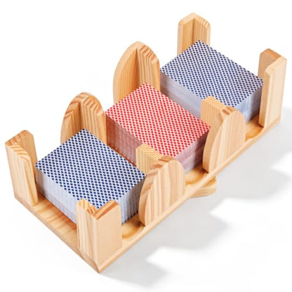 Kathfly Upgraded 9 Decks Wood Playing Card Holder 360° Rotating, Canasta Card Holder Tray Organizes, Poker, Games, Smooth Rotate Design & Easy Access, Balance & Stability(Wood Color) - style: 9 Decks