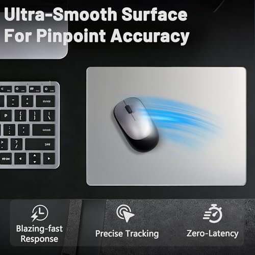 Glass Gaming Mouse Pad, Hard Mousepad for Gaming, 13.7” x 9.8” Ultra-Smooth Micro-Etched Surface Mousepad, Improved Precision & Speed, Anti-Slip Base, Silver - color: Silver, size: 13.7L x 9.8W inches