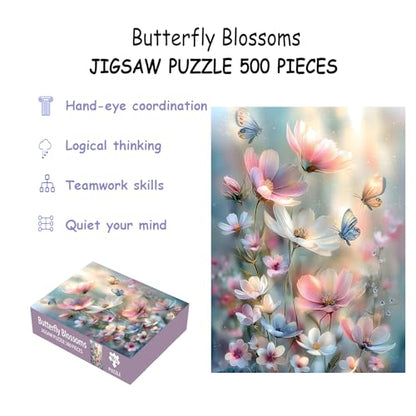 Puzzles for Adults 500 Pieces, Flowers Jigsaw Puzzles - Butterfly Blossoms, Impossible Flowers Butterfly Puzzle for Seniors Families, 20.47x14.96 Inches, 1:1 Poster, Letter On The Back - style: Butterfly Blossoms