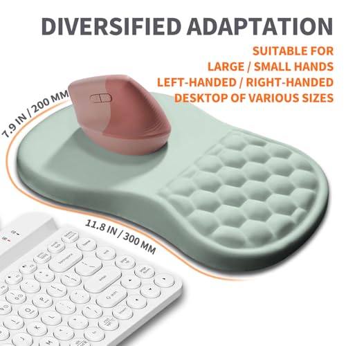 Ergonomic Joint Wrist Support Mouse Pad with Memory Foam Cushion Massage Bump, Carpal Tunnel Pain Relief Mousepad Slope Design for Wrist Rest, 11.8x7.9 in, LightCyan - color: LightCyan