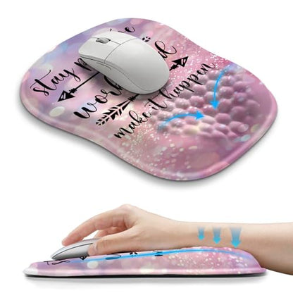 Hokafenle Ergonomic Wrist-hugging Mouse Pad Wrist Support, U-shaped Holding Wrist Rest Mousepad for Carpal Tunnel Pain Relief with Cushioned Memory Foam Slope Massage Bulge (10.2x8.3 in,Stay Positive) - color: Stay Positive
