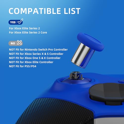 eXtremeRate 6 in 1 Metal Replacement Thumbsticks for Xbox Elite Series 2 Controller, Blue & Metallic Silver Swappable Magnetic Analog Stick Joystick Caps for Xbox Elite 2 Controller -Model 1797 - color: Blue & Metallic Silver