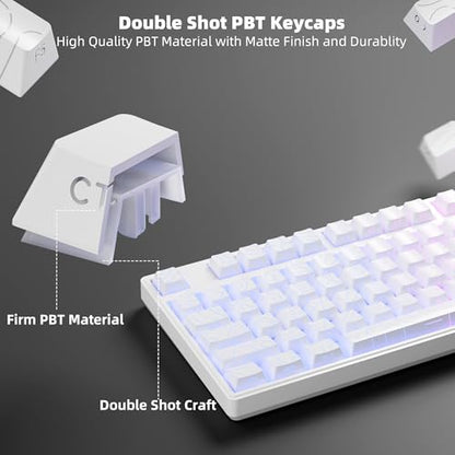 White Topographic PBT Keycaps,97 Key Caps Set Side Printed,No Tear & Fade Shine Through RGB Backlit Cherry Profile Keycaps (Ergonomic,Doubleshot) for 61/64/66/68/71/75/84/87 MX Mechanical Keyboards - color: 97 Keys-White