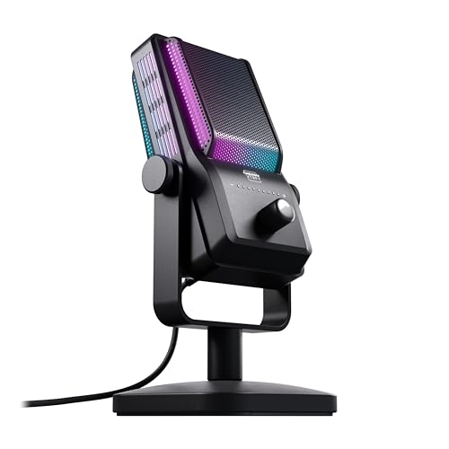 NGALE R, Premium USB Microphone for Recordings & Streaming, Plug & Play via USB Connection, Mute, RGB & Gain, Low-Cut Filter for Gaming, Black
