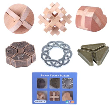Brain Teaser Puzzle for Adults Puzzles Metal Hole Lock Adult Educational Toy Jigsaw IQ Puzzle（6 Pack） (Bronze) - color: Bronze