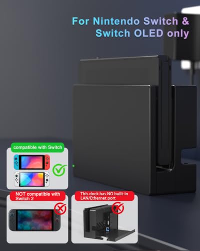 Dock Station for Switch/Switch OLED, Replacement 3-in-1 TV Dock Set with Original IC Module, AC Charger & High-Speed HDMI Cable for 1080P HD Output & Console Charging（Not Compatible with Switch 2）