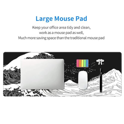 Large Gaming Mouse Pad Desk Mat, Japanese Great Waves Extended Keyboard Mouse Pad Mousepad with Non-Slip Base and Stitched Edge Mouse Mat Desk Pad Mouse Pads for Desk Home Office, 31.5 x 11.8 - color: Japanese Waves