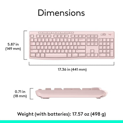 Logitech MK270 Full Size Wireless Keyboard and Mouse Combo - Rose | Full size keyboard with spill-resistant design, compact ambidextrous mouse, connect via single included USB-A Nano Receiver - color: Rose, size: 1 Pack, style: Combo