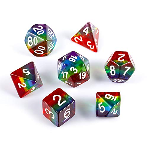 Rainbow DND Dice Set, DNDND Transparent Rainbow Polyhedral Die with Free Organza Bag for D&D Dungeons and Dragons RPGs Role Playing Table Games - color: Rainbow Translucent