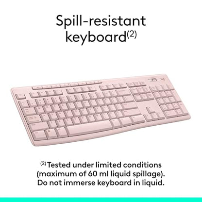 Logitech MK270 Full Size Wireless Keyboard and Mouse Combo - Rose | Full size keyboard with spill-resistant design, compact ambidextrous mouse, connect via single included USB-A Nano Receiver - color: Rose, size: 1 Pack, style: Combo
