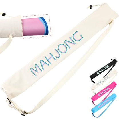 34 Inch Long Mahjong Mat Bag Cute Double Strapped Canvas Drawstring Mahjong Holder Lightweight Outdoor Carrying Bag for Board Games Travel Storage-Mat Not Include(Beige,1 Pc) - color: Beige, style: Soild