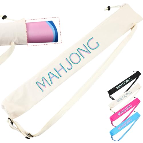 34 Inch Long Mahjong Mat Bag Cute Double Strapped Canvas Drawstring Mahjong Holder Lightweight Outdoor Carrying Bag for Board Games Travel Storage-Mat Not Include(Beige,1 Pc) - color: Beige, style: Soild